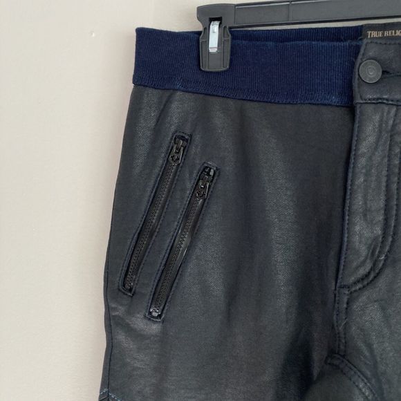 True Religion Mens Coated Moto Jogger Pants Jet Black Size Medium Pockets - Picture 3 of 10